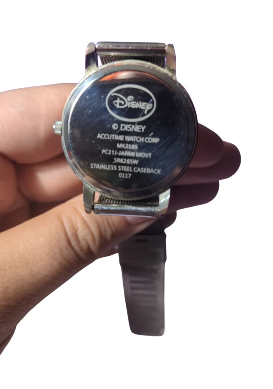 Disney Mickey Mouse Women's Analog Rhinestone Bezel Silver Mesh Strap Watch